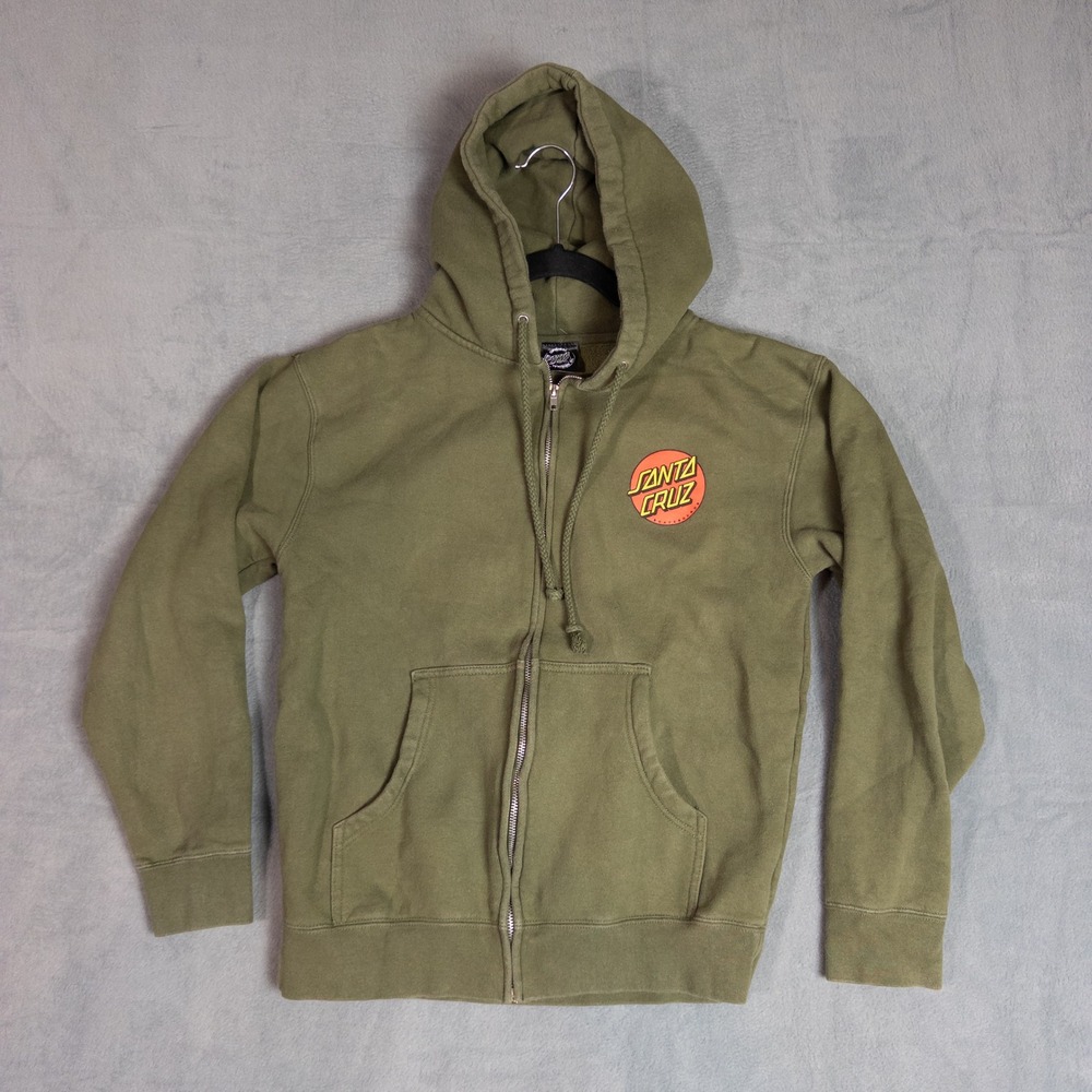 Santa Cruz Zip Up Hoodie Mens Small Olive Green Classic Dot Logo